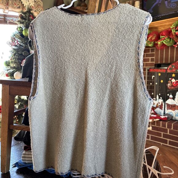 VINTAGE Koret Sweater Vest Large BEIGE GREEN EmbroiderY Floral Cottage Granny - Picture 5 of 6